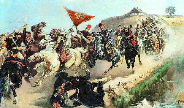 Стычка барских конфедератов с русскими войсками. Картина В. Павлищака
